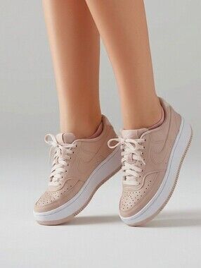 Nike Tan Sneakers with Textured Fabric and Thick Sole